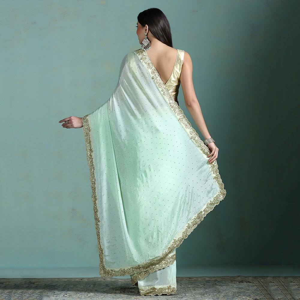 Green Chiffon Gold Hand Embroidered Saree