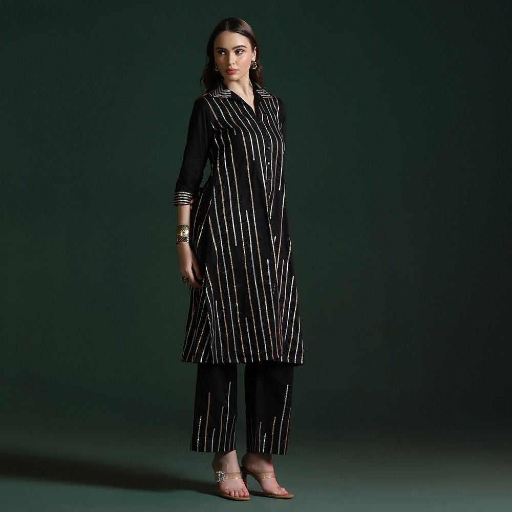 Black Cotton Gotta Kurta Set