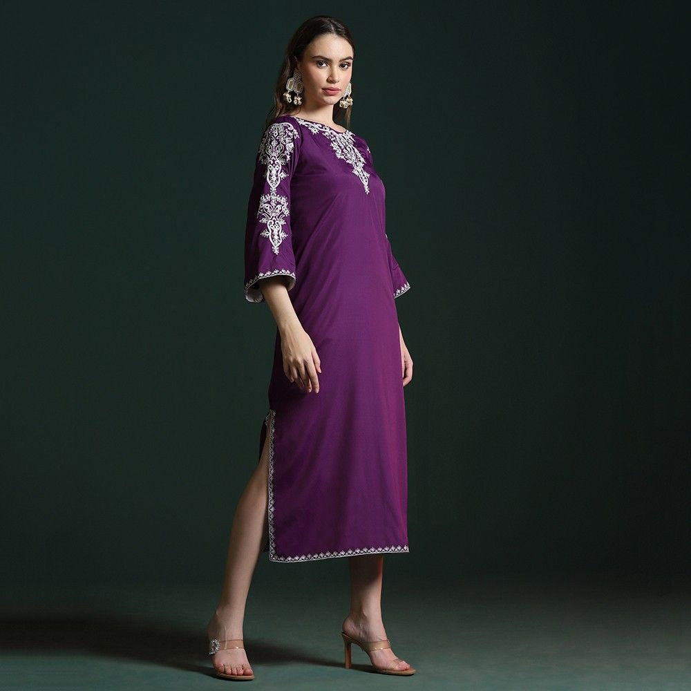 Purple Crepe Slit Kurta with Dori Work