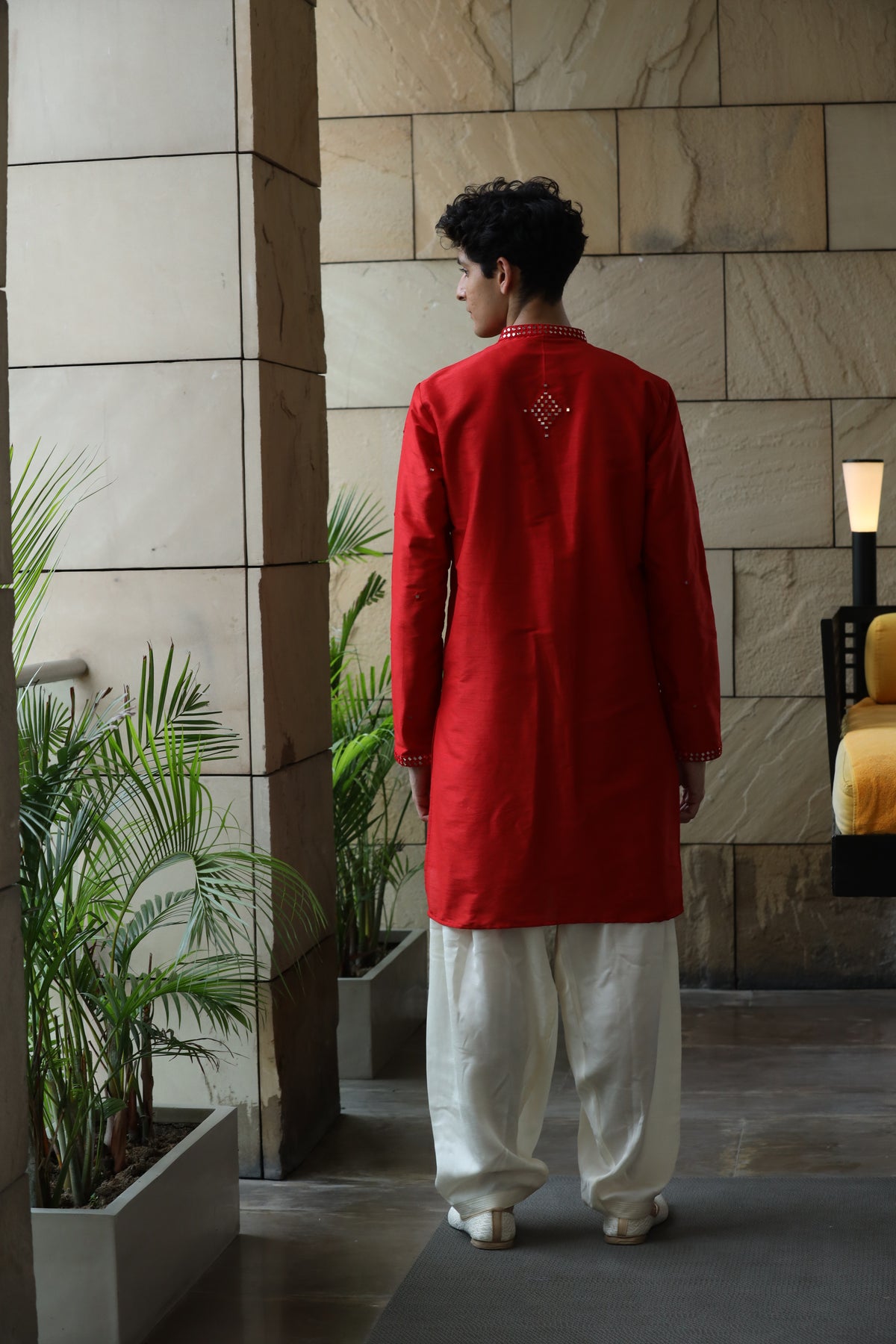 Royal Red Dupion Silk Mirror Kurta Set