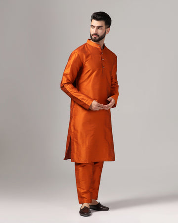 Rust Orange Dupion Silk Classic Kurta Set