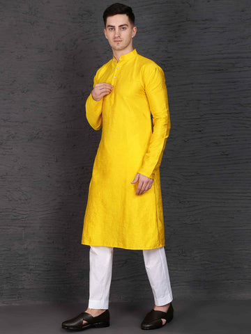 Yellow Dupion Silk Men's Kurta Set