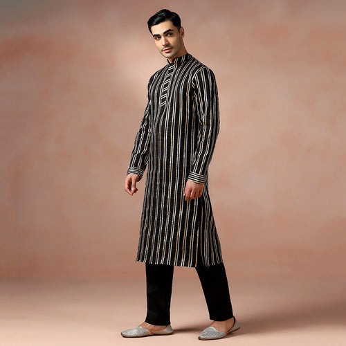 Black Cotton Gotta Work Men's Kurta Set