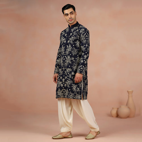 Deep Blue Chanderi Men's Kurta Set