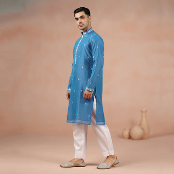 Blue Chanderi Embroidered Men's Kurta Set