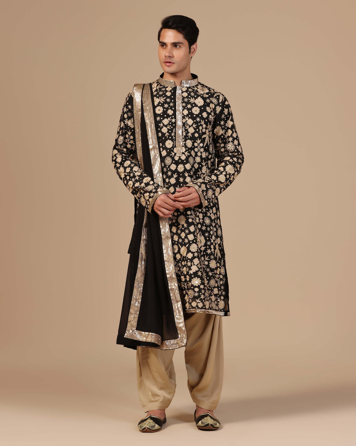 Classic Black Kurta Set Elevated With Hand Aari Work