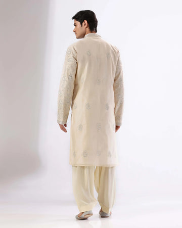 Ivory chanderi mens kurta set