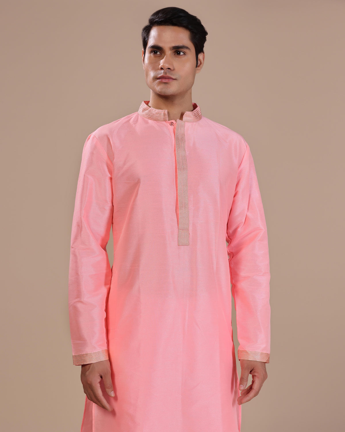Elegant Pink Silk Kurta Set With Aari Zari Embroidery