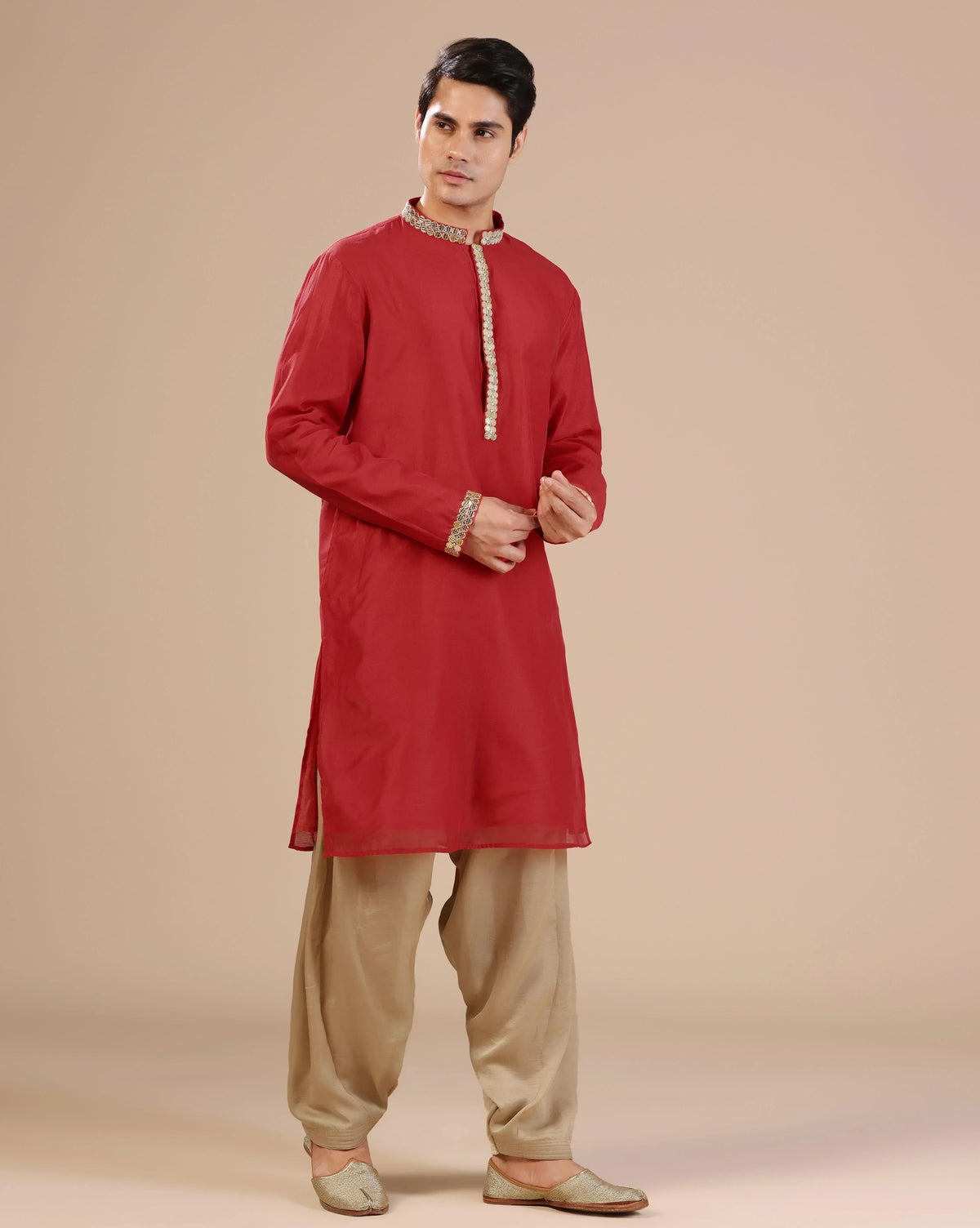 Men's Deep Red Kurta Set