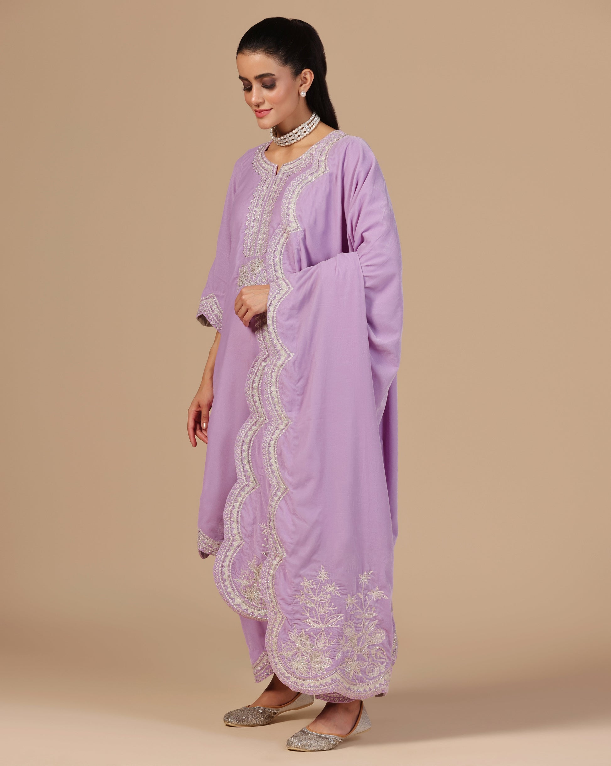 Velvet Embroidered Kurta Set