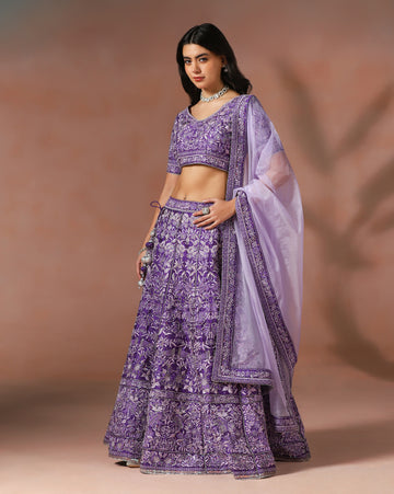 Dupion Silk Thread Work Lehenga With Sequins & Cutdana Embellishments