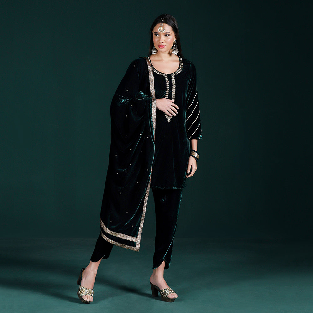 Velvet Green Kurta Set