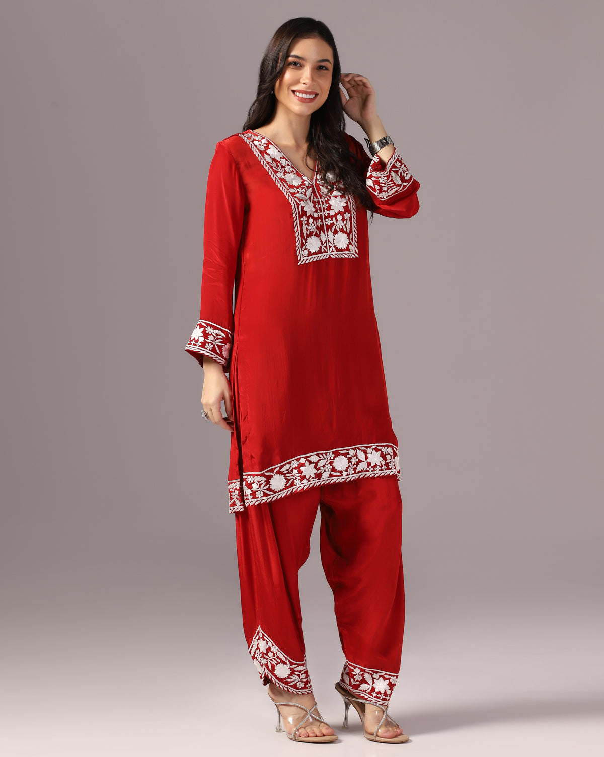 Scarlet Red Crepe Kurta Set