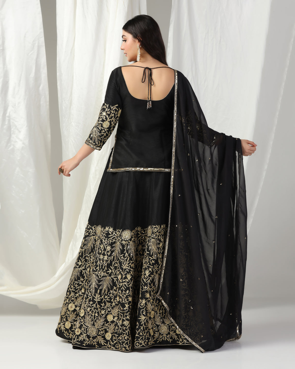 Black Gold Aari Embroidered Lehenga
