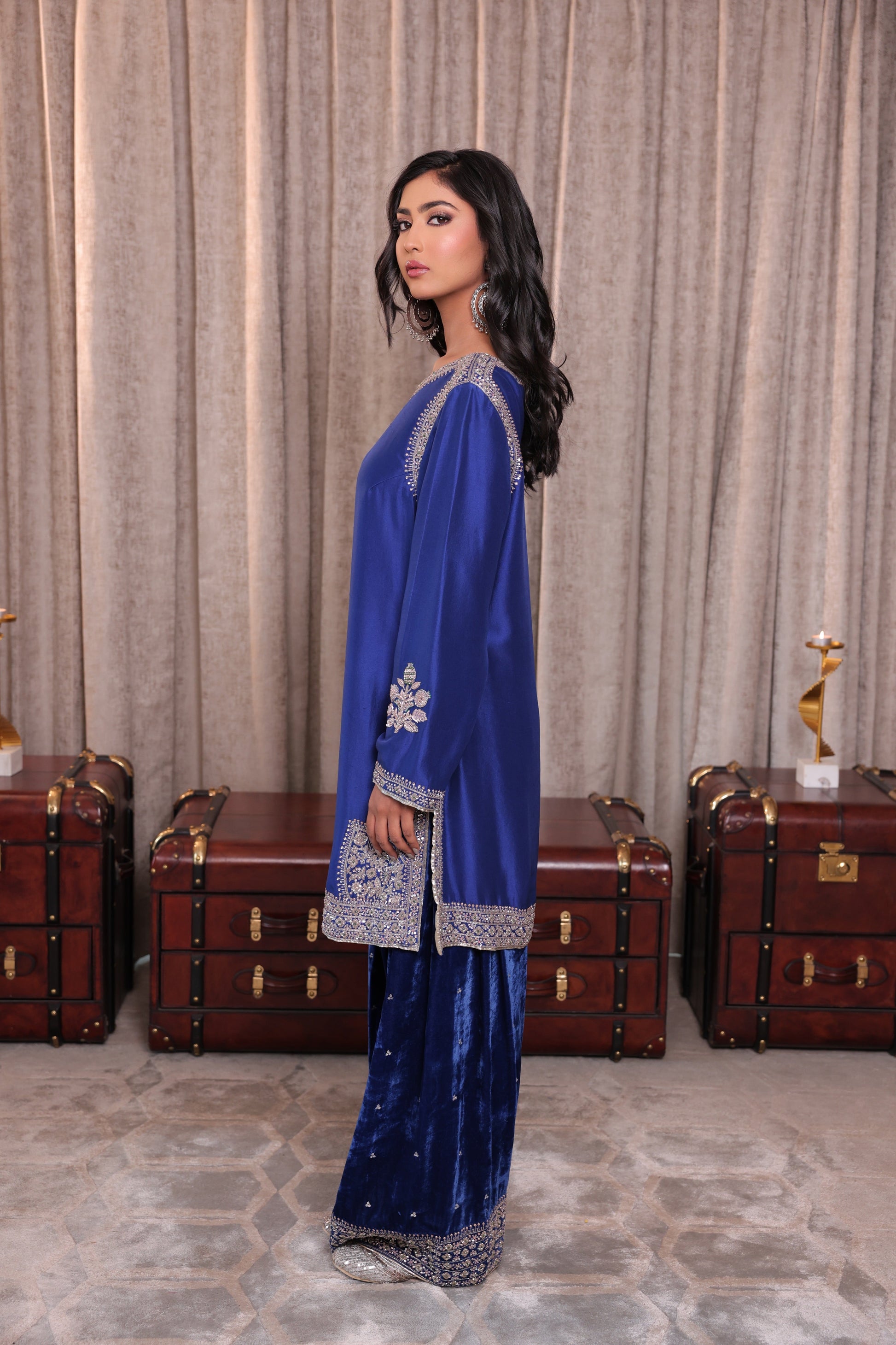 Velvet Embroidered Farshi Salwar Kurta Set