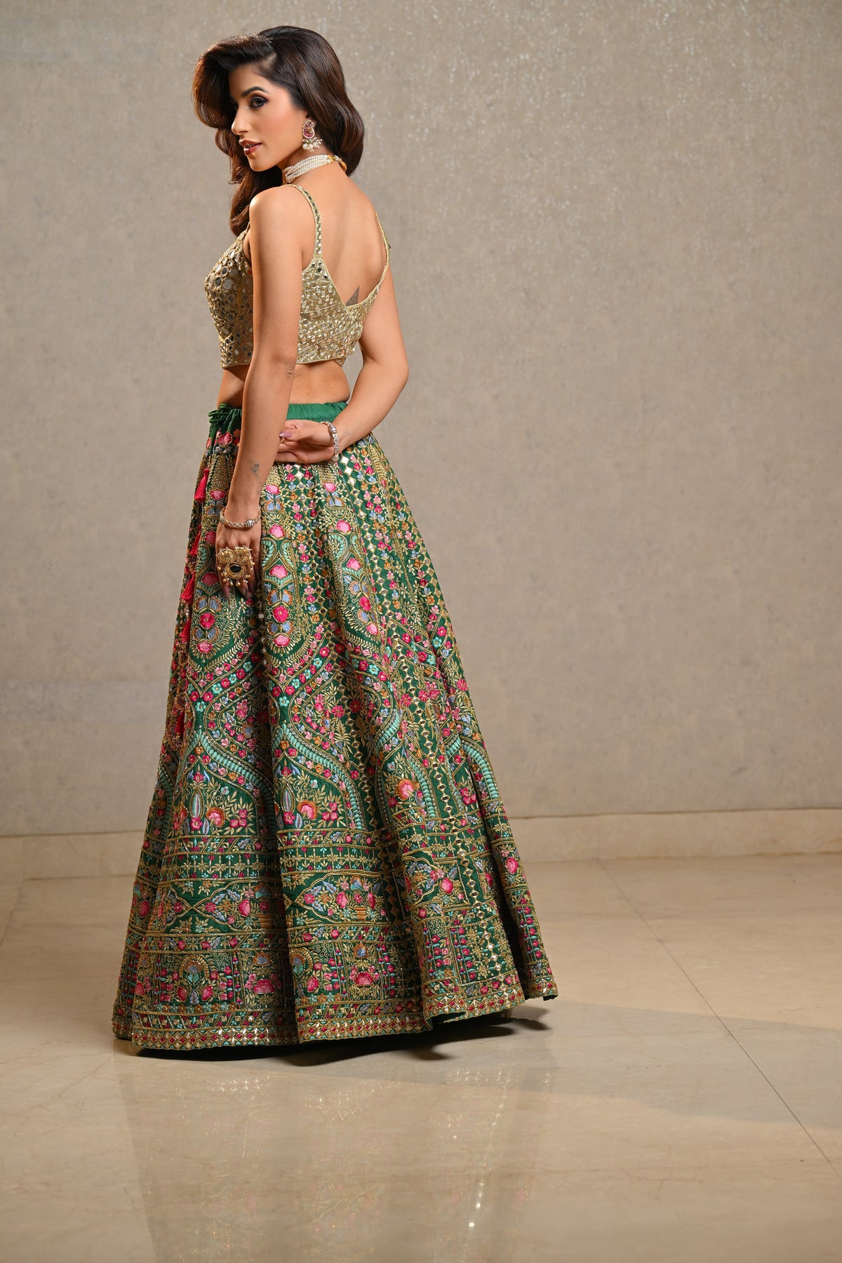 Emerald Green Embroidered Lehenga Set