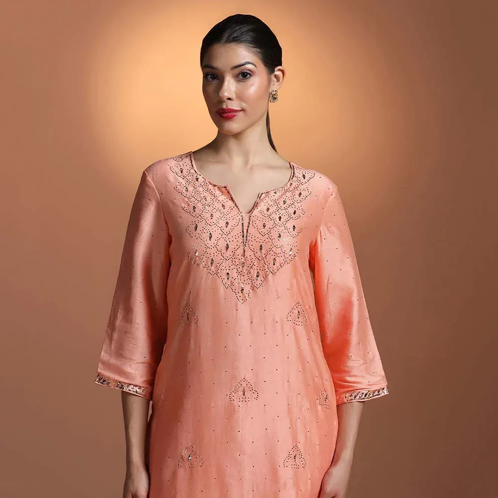 Peach Mukesh Kurti