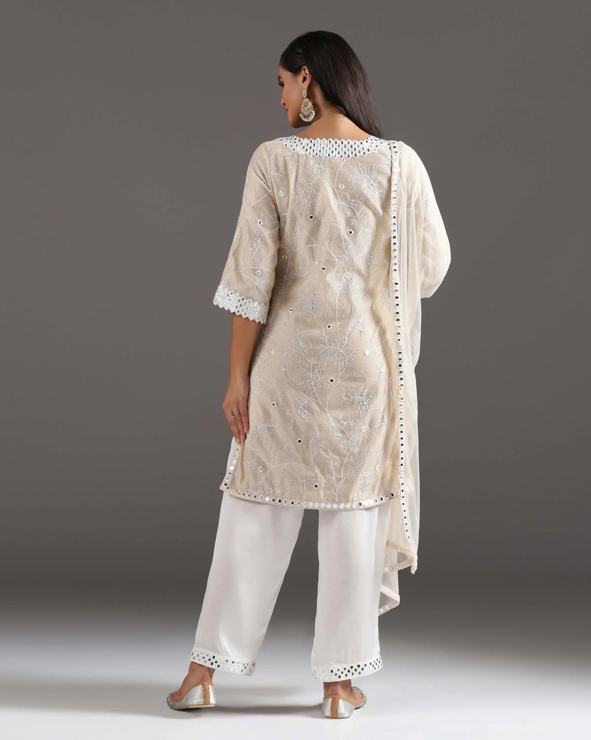 Ivory Mirror Embroidered Kurti Set