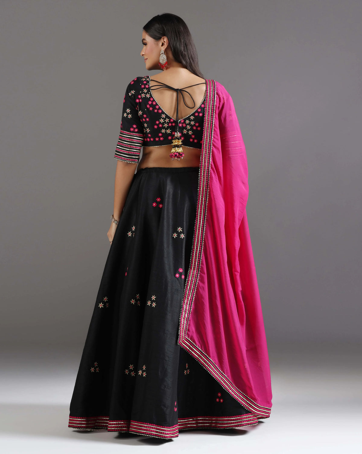 Black Chanderi Embroidered Gotta Lehenga