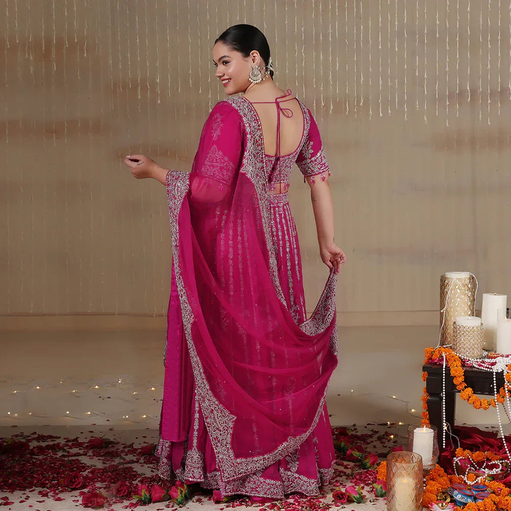 Fuchsia Organza Lehenga