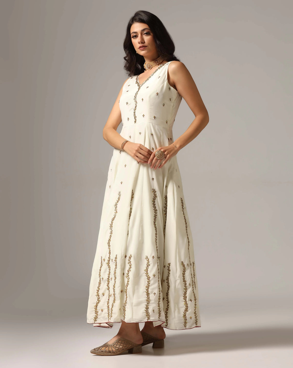 Ivory Embroidered Flowing Silhouette
