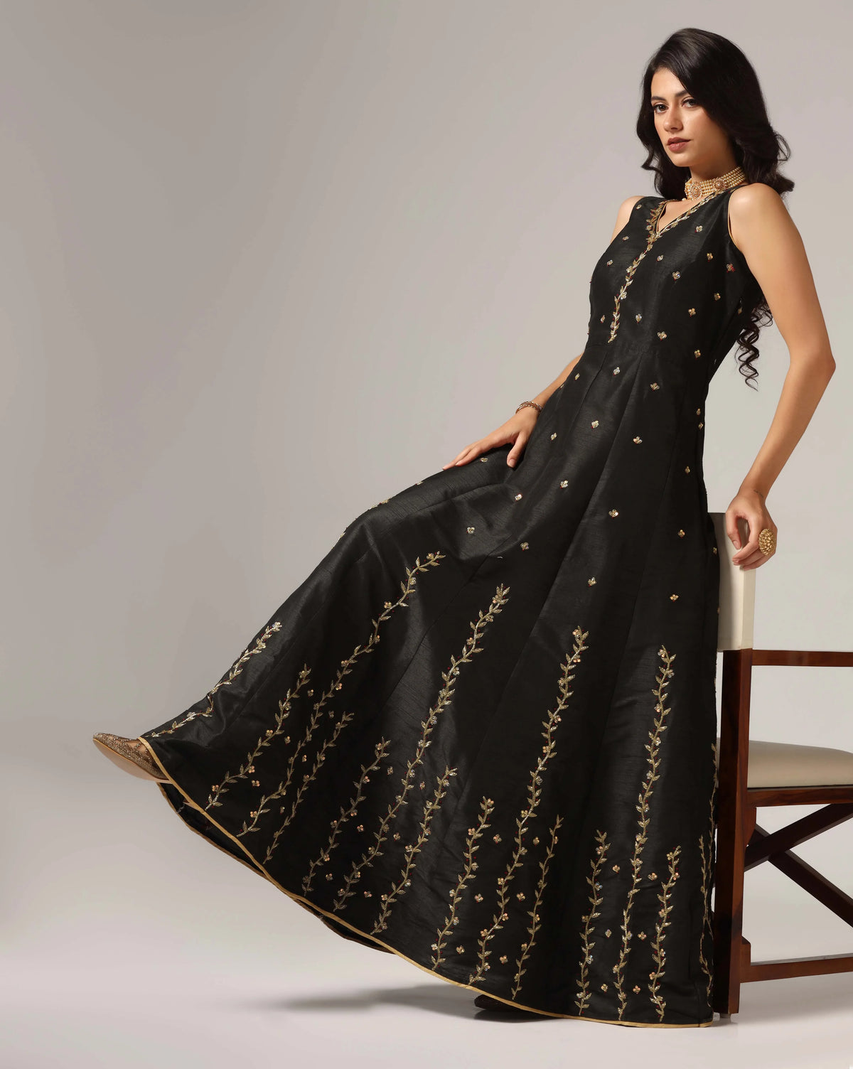 Black Embroidered Flowing Silhouette