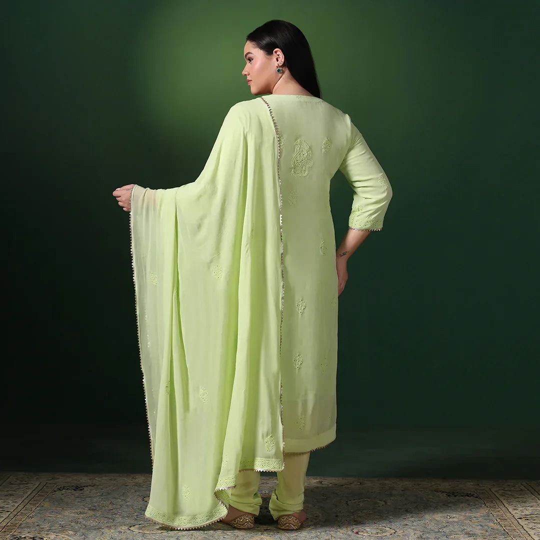Green Mukesh Chikankari Suit