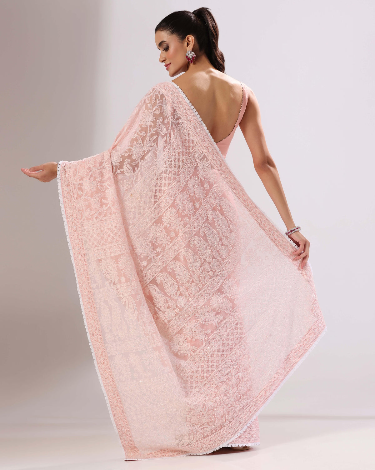Peach Chikankari Saree