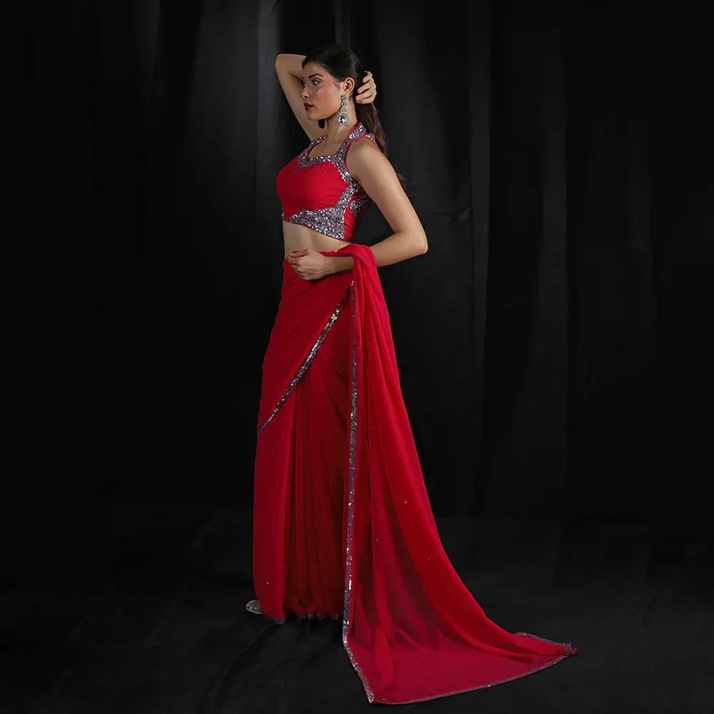 Fuchsia Pink Sequins Border Saree