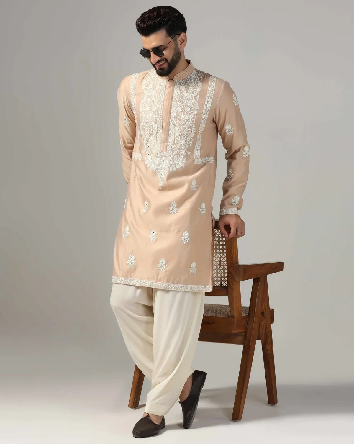 Classic Gold Men's Embroidered Kurta Salwar Set