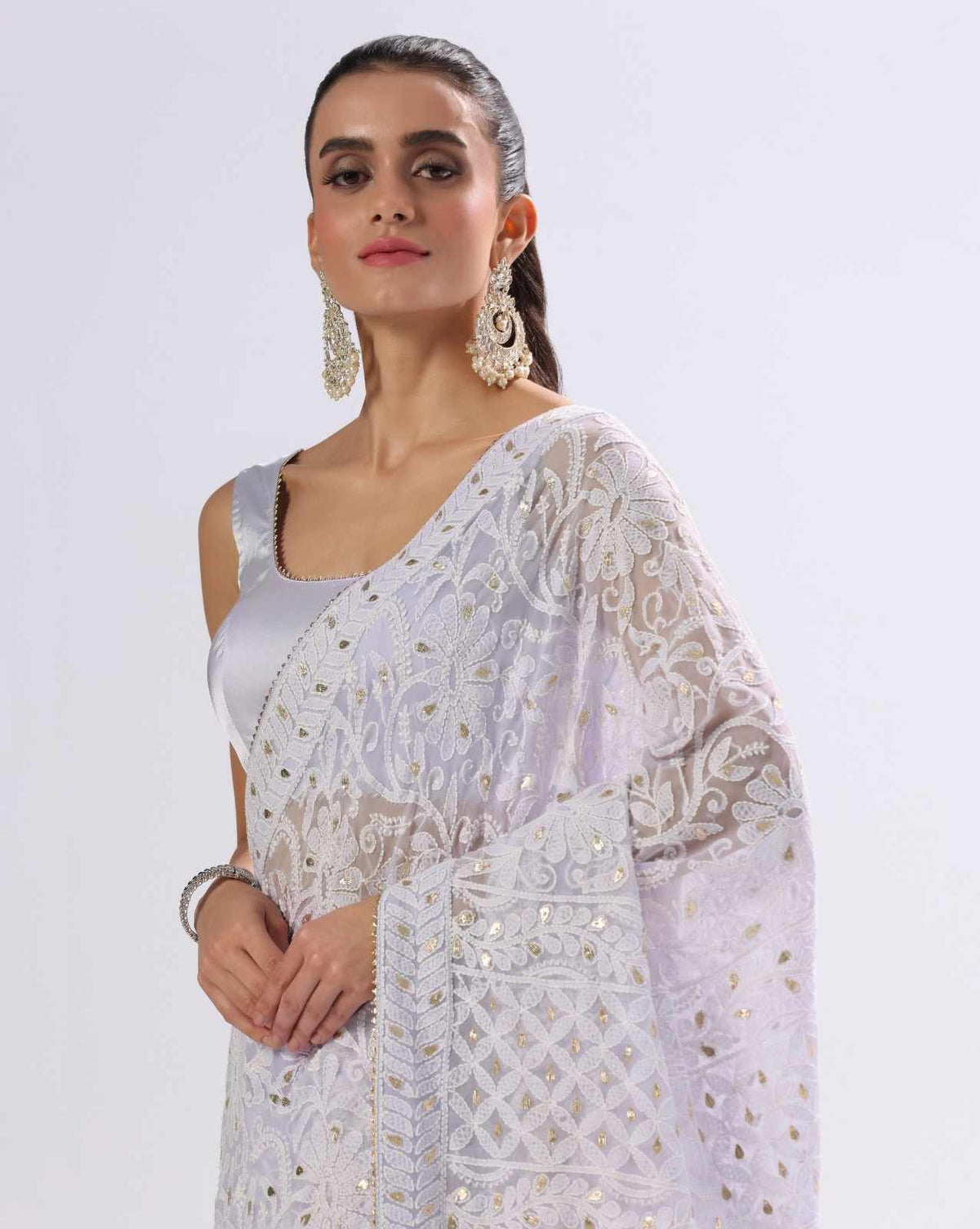 Lavender Georgette Chikankari Saree