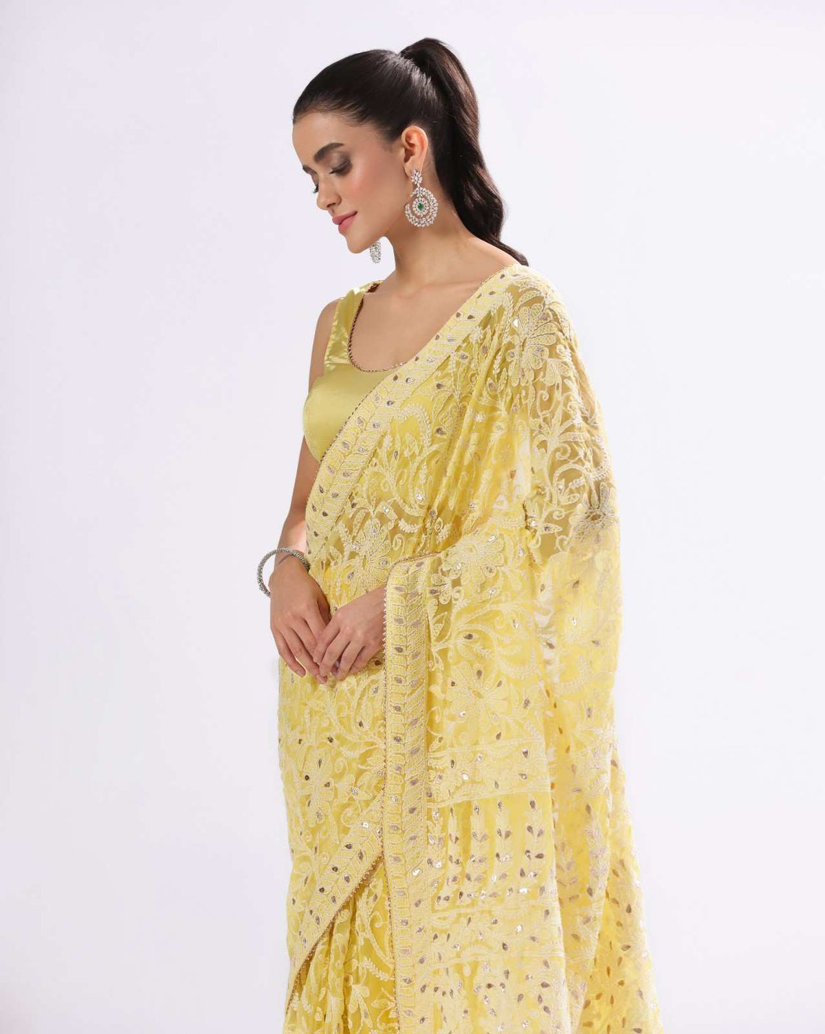 Yellow Georgette Chikankari Saree