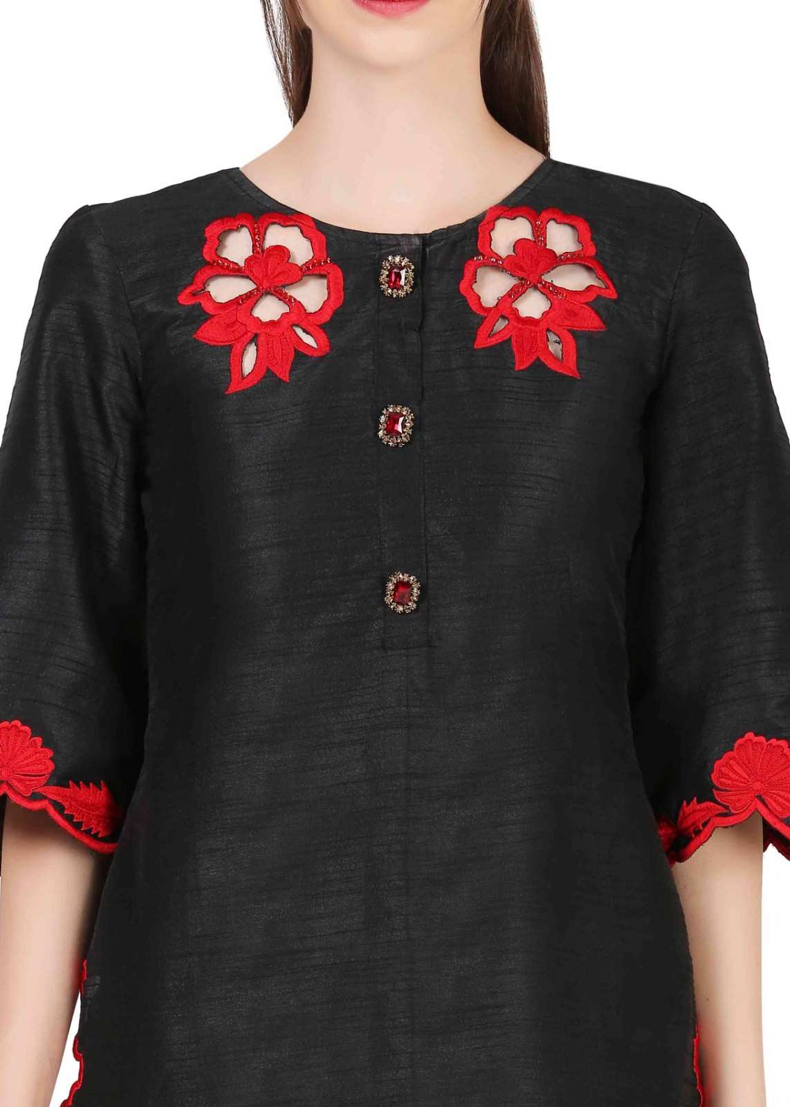 Classic Black Dupion Silk Thread Work Co-ord Set