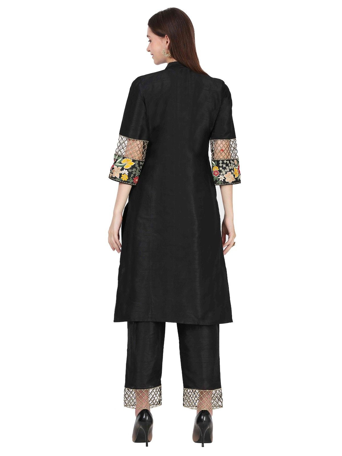 Luxury Black Dupion Silk Co-ord Set With Intricate Work