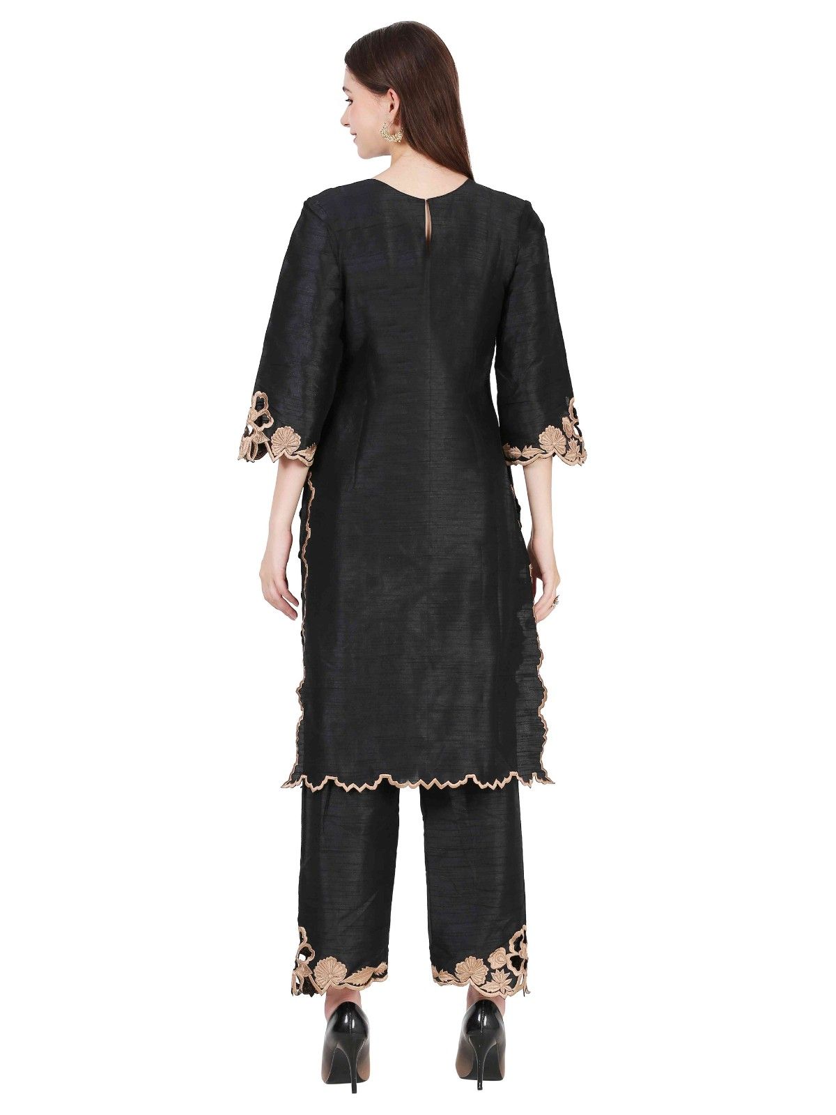 Classic Black Dupion Silk Thread Work Co-ord Set