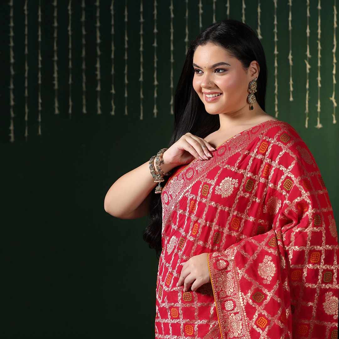 Hot Pink Bandhani Georgette Saree with Unstitched blouse