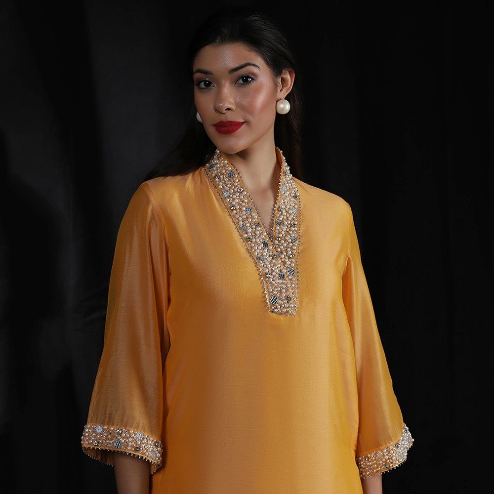 Orange Chanderi Embroidered Co-ord Set