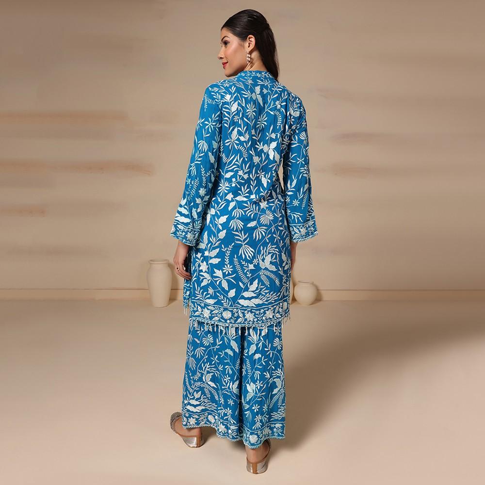 Blue Georgette Embroidered Kurta Set