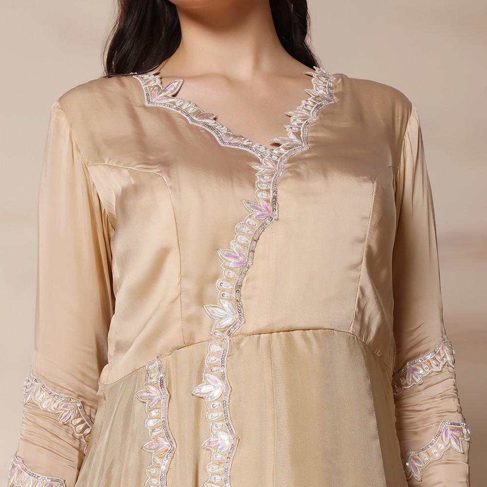 Gold Satin Anarkali Set
