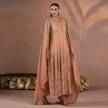 Peach Blush Embroidered Anarkali with Dupatta