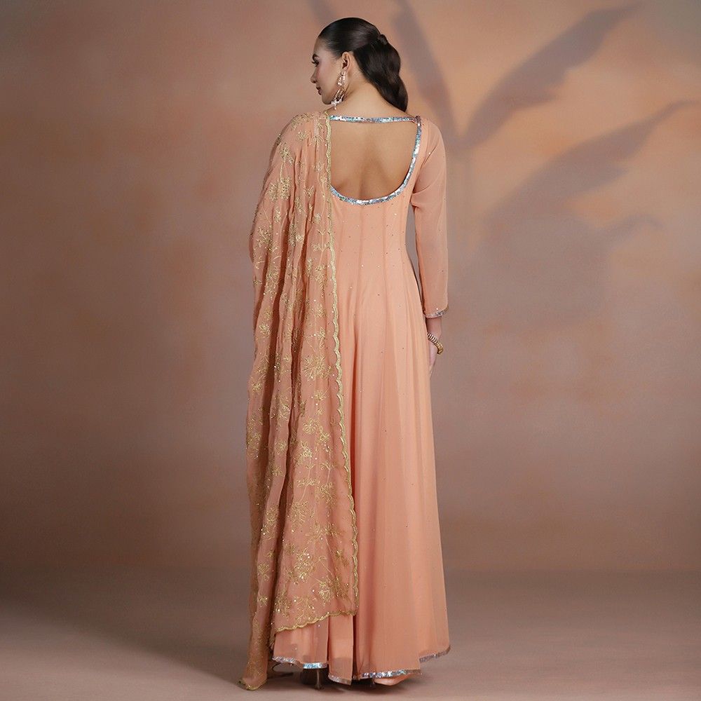 Peach Blush Embroidered Anarkali with Embroidered Dupatta