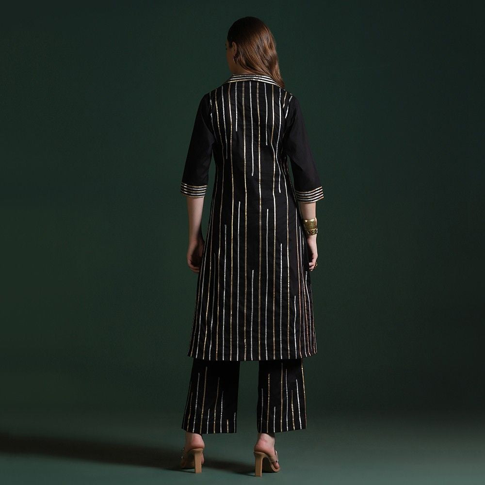Black Cotton Gotta Kurta Set