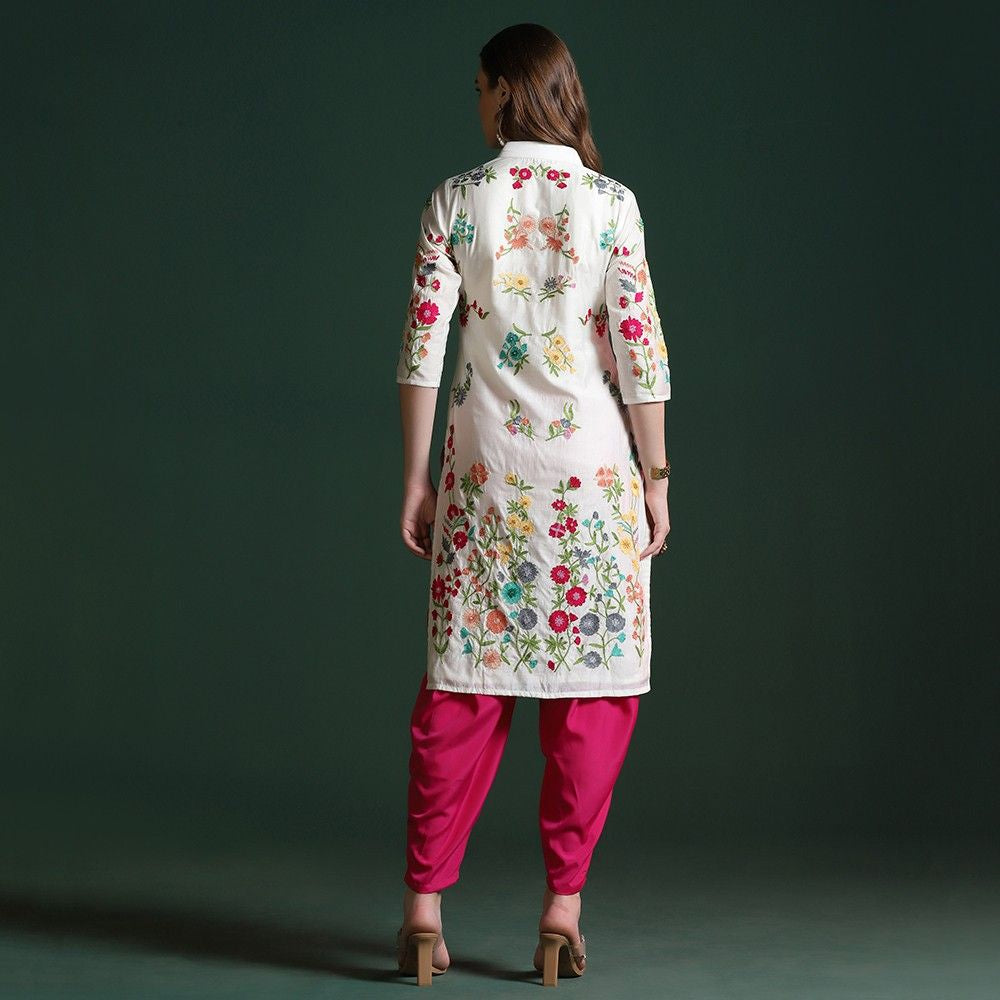 Off White Chanderi Embroidered Co-ord Set