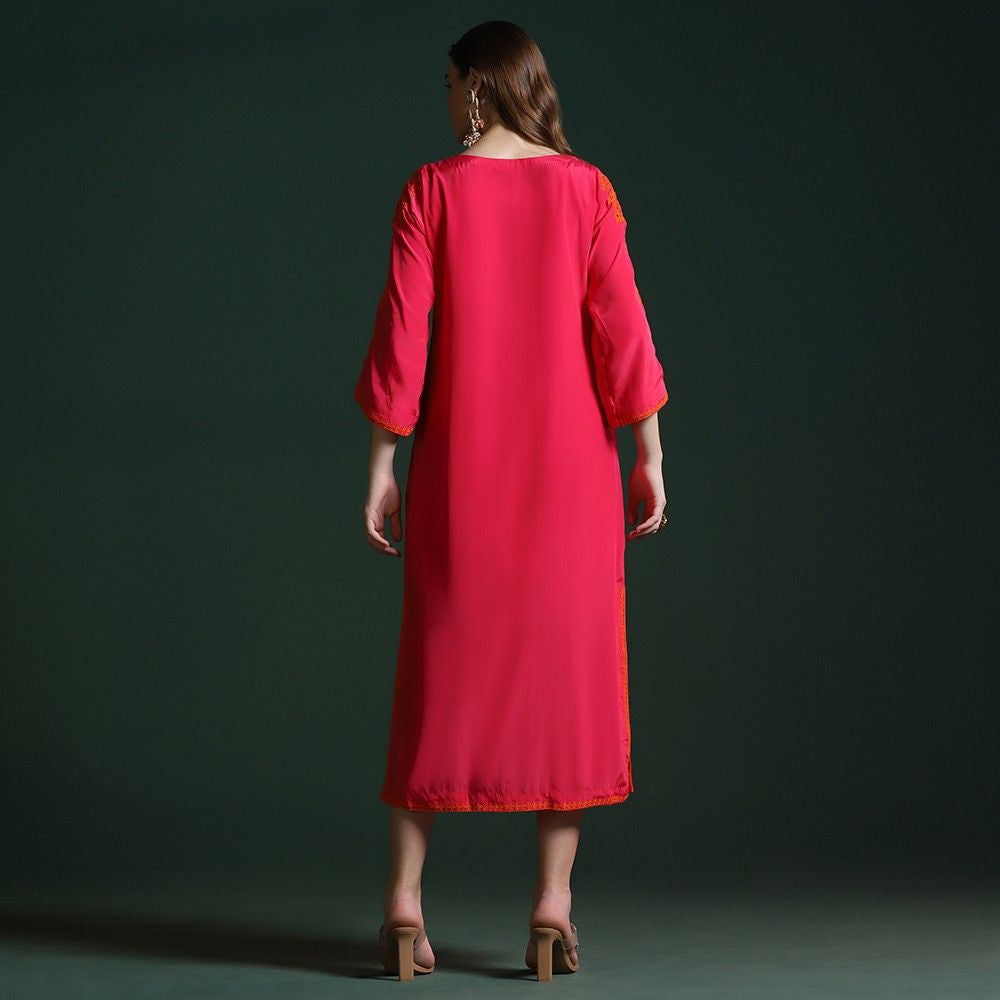Hot Pink Crepe Slit Kurta with Dori Work