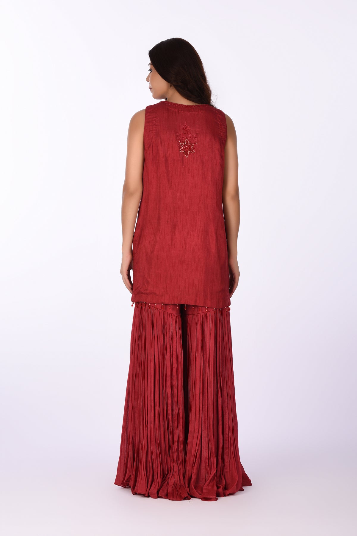 Kurti With Sharara Pants Red Luxe Silk Kurta Set