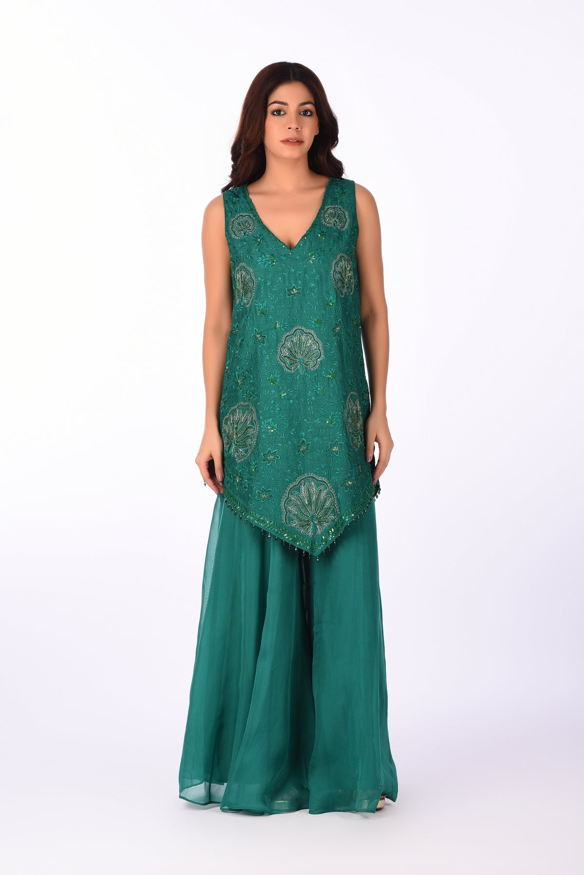 Green Embroidered Silk Kurta Set