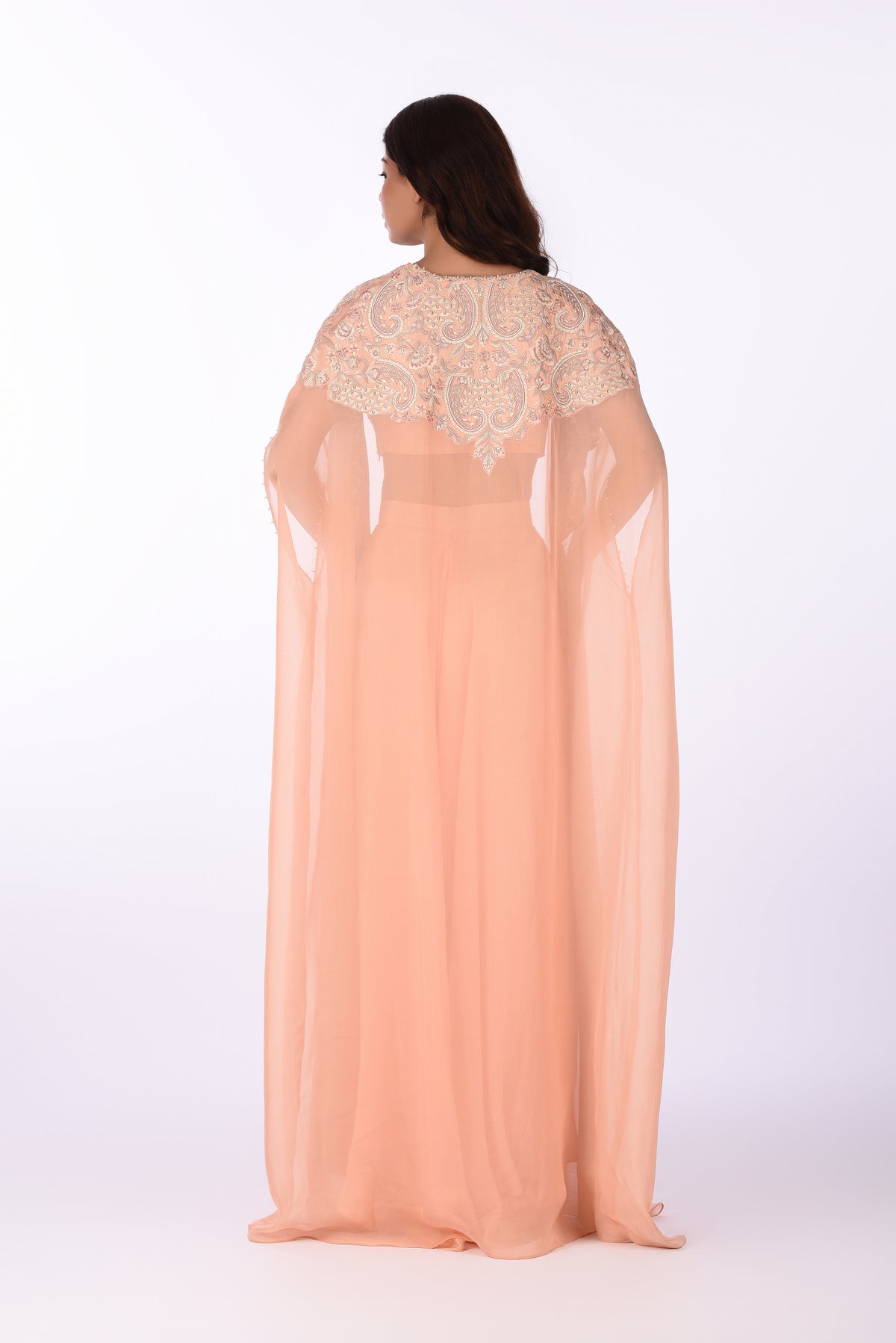 Blouse Jacket With Bottom Peach Embroidered  Blouse Set with Cape