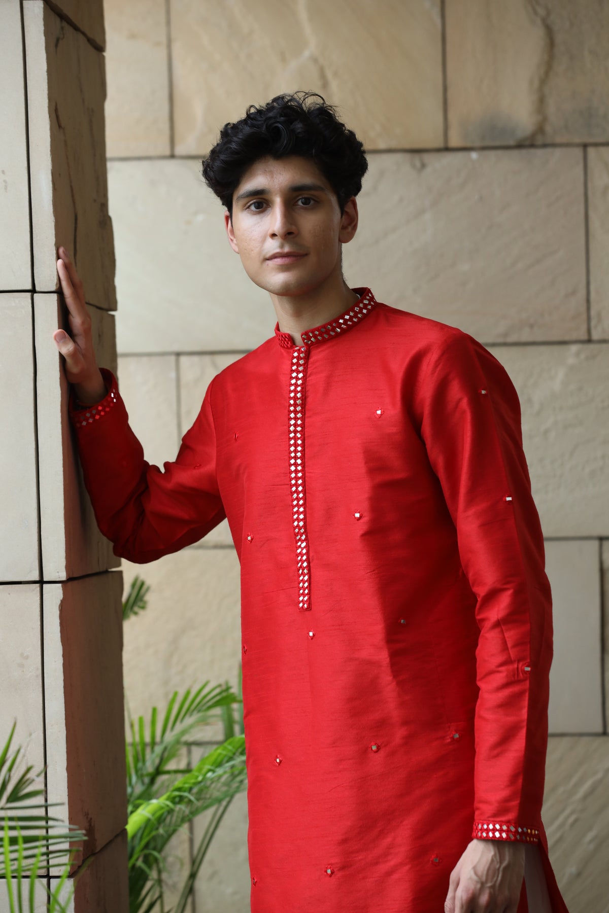 Royal Red Dupion Silk Mirror Kurta Set