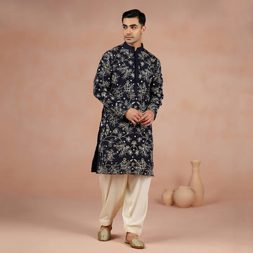 Deep Blue Chanderi Men's Kurta Set
