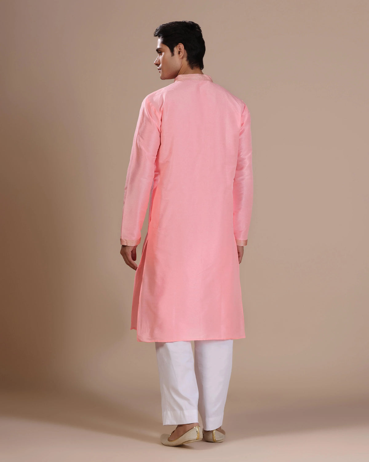 Elegant Pink Silk Kurta Set With Aari Zari Embroidery